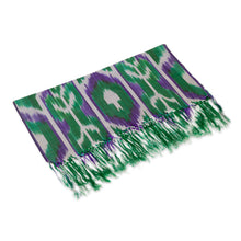 Load image into Gallery viewer, Handwoven Traditional Geometric Green Silk Shawl - Green Oasis | NOVICA