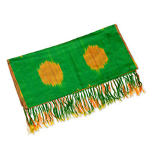 Load image into Gallery viewer, Handwoven Traditional Green and Yellow Silk Shawl - Green Bukhara | NOVICA