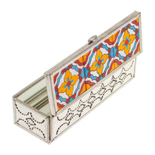 Load image into Gallery viewer, Repousse Talavera Tin and Ceramic Jewelry Box with Mirror - Talavera Mirage | NOVICA