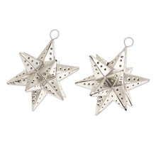 Load image into Gallery viewer, Pair of Star-Themed Polished Tin Ornaments Crafted in Mexico - Starry Secret | NOVICA