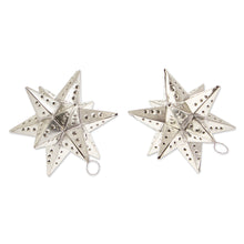Load image into Gallery viewer, Pair of Star-Themed Polished Tin Ornaments Crafted in Mexico - Starry Secret | NOVICA