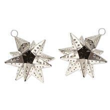 Load image into Gallery viewer, Pair of Star-Themed Polished Tin Ornaments Crafted in Mexico - Starry Secret | NOVICA