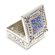 Load image into Gallery viewer, Repousse Tin and Ceramic Jewelry Box with Blue Talavera Tile - Imagination Spring | NOVICA
