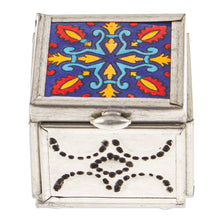 Load image into Gallery viewer, Handcrafted Blue Talavera-Themed Tin and Ceramic Jewelry Box - Twilight Reflections | NOVICA