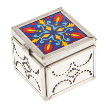 Load image into Gallery viewer, Handcrafted Blue Talavera-Themed Tin and Ceramic Jewelry Box - Twilight Reflections | NOVICA