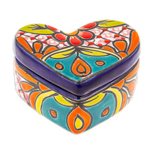 Load image into Gallery viewer, Heart-Shaped Floral Talavera Ceramic Decorative Box - Classic Romance | NOVICA