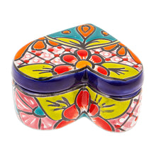 Load image into Gallery viewer, Heart-Shaped Floral Talavera Ceramic Decorative Box - Classic Romance | NOVICA