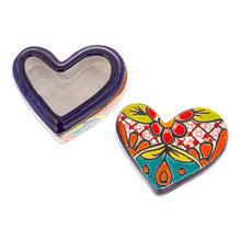Load image into Gallery viewer, Heart-Shaped Floral Talavera Ceramic Decorative Box - Classic Romance | NOVICA