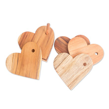 Load image into Gallery viewer, 6 Heart-Shaped Teakwood Coasters with Stand from Guatemala - United by Love | NOVICA