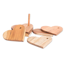 Load image into Gallery viewer, 6 Heart-Shaped Teakwood Coasters with Stand from Guatemala - United by Love | NOVICA