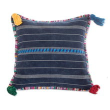 Load image into Gallery viewer, Handwoven Blue Cotton Cushion Cover with Zipper Closure - Land of Traditions | NOVICA