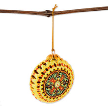 Load image into Gallery viewer, Yellow Glazed Ceramic Floral Ornament Made & Painted by Hand - Summer Flower | NOVICA