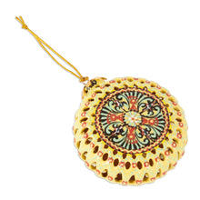 Load image into Gallery viewer, Yellow Glazed Ceramic Floral Ornament Made & Painted by Hand - Summer Flower | NOVICA
