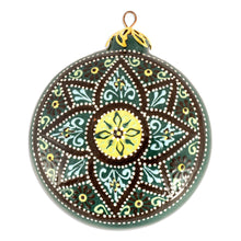 Load image into Gallery viewer, Green Glazed Ceramic Floral Ornament Made &amp; Painted by Hand - Winter Flower | NOVICA
