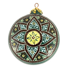 Load image into Gallery viewer, Green Glazed Ceramic Floral Ornament Made & Painted by Hand - Winter Flower | NOVICA