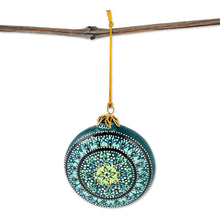 Load image into Gallery viewer, Green Glazed Ceramic Floral Ornament Made & Painted by Hand - Winter Flower | NOVICA