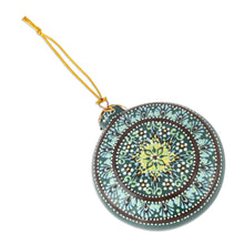 Load image into Gallery viewer, Green Glazed Ceramic Floral Ornament Made & Painted by Hand - Winter Flower | NOVICA
