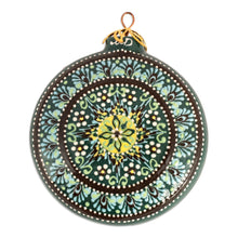 Load image into Gallery viewer, Green Glazed Ceramic Floral Ornament Made & Painted by Hand - Winter Flower | NOVICA