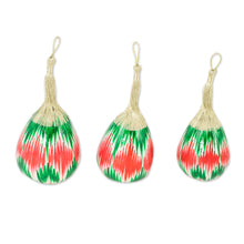 Load image into Gallery viewer, Set of 3 Hand-Painted Green and Red Ikat Gourd Ornaments - Ikat Eve in Green | NOVICA