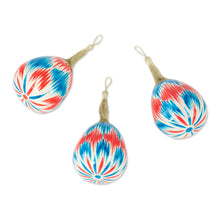 Load image into Gallery viewer, Set of 3 Hand-Painted Blue and Red Ikat Gourd Ornaments - Ikat Eve in Blue | NOVICA