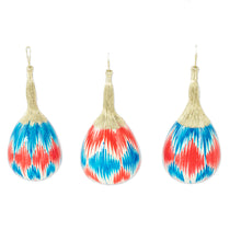 Load image into Gallery viewer, Set of 3 Hand-Painted Blue and Red Ikat Gourd Ornaments - Ikat Eve in Blue | NOVICA