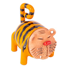 Load image into Gallery viewer, Handcrafted Brown and Orange Tiger Figurine from Uzbekistan - Striped Roars | NOVICA