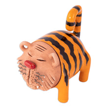 Load image into Gallery viewer, Handcrafted Brown and Orange Tiger Figurine from Uzbekistan - Striped Roars | NOVICA