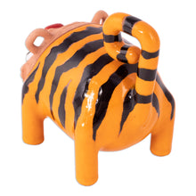 Load image into Gallery viewer, Handcrafted Brown and Orange Tiger Figurine from Uzbekistan - Striped Roars | NOVICA