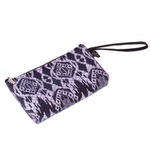 Load image into Gallery viewer, Cosmetic Bag with Zipper Closure and Navy Ikat Pattern - Navy Trends | NOVICA