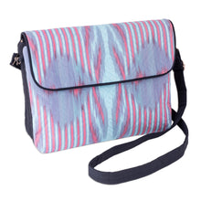 Load image into Gallery viewer, Pink and Blue Ikat Patterned Sling Bag from Uzbekistan - Uzbekistan Winds | NOVICA