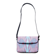 Load image into Gallery viewer, Pink and Blue Ikat Patterned Sling Bag from Uzbekistan - Uzbekistan Winds | NOVICA