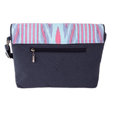 Load image into Gallery viewer, Pink and Blue Ikat Patterned Sling Bag from Uzbekistan - Uzbekistan Winds | NOVICA