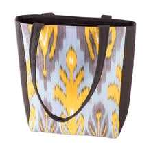 Load image into Gallery viewer, Grey Yellow & Light Blue Traditional Ikat Patterned Tote Bag - Joyfulness | NOVICA
