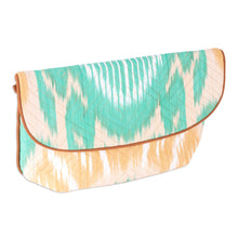 Load image into Gallery viewer, Ikat Cotton Sling Bag in Tan and Aqua with Removable Strap - Dreamy Vibes | NOVICA