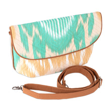 Load image into Gallery viewer, Ikat Cotton Sling Bag in Tan and Aqua with Removable Strap - Dreamy Vibes | NOVICA