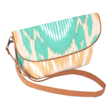 Load image into Gallery viewer, Ikat Cotton Sling Bag in Tan and Aqua with Removable Strap - Dreamy Vibes | NOVICA