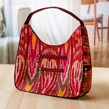 Load image into Gallery viewer, Ikat Shoulder Bag in Fuchsia and Burgundy with 5 Pockets - Magenta Flair | NOVICA