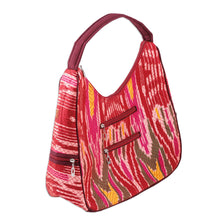 Load image into Gallery viewer, Ikat Shoulder Bag in Fuchsia and Burgundy with 5 Pockets - Magenta Flair | NOVICA