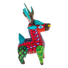 Load image into Gallery viewer, Copal Wood Alebrije Deer Figurine Painted in Crimson Hues - Charming Crimson Deer | NOVICA
