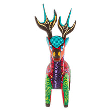Load image into Gallery viewer, Copal Wood Alebrije Deer Figurine Painted in Crimson Hues - Charming Crimson Deer | NOVICA
