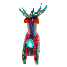 Load image into Gallery viewer, Copal Wood Alebrije Deer Figurine Painted in Crimson Hues - Charming Crimson Deer | NOVICA