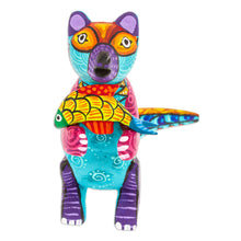 Load image into Gallery viewer, Handcrafted Turquoise Copal Wood Otter and Fish Figurine - Turquoise River Days | NOVICA