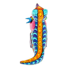 Load image into Gallery viewer, Handcrafted Turquoise Copal Wood Otter and Fish Figurine - Turquoise River Days | NOVICA