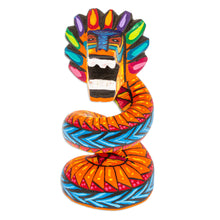 Load image into Gallery viewer, Copal Wood Quetzalcoatl Serpent Figurine Painted in Orange - Glorious Quetzalcoatl | NOVICA