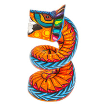 Load image into Gallery viewer, Copal Wood Quetzalcoatl Serpent Figurine Painted in Orange - Glorious Quetzalcoatl | NOVICA