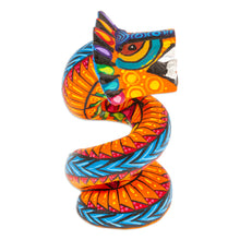 Load image into Gallery viewer, Copal Wood Quetzalcoatl Serpent Figurine Painted in Orange - Glorious Quetzalcoatl | NOVICA