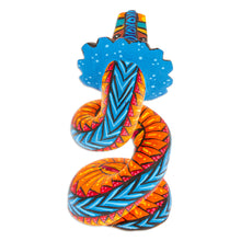 Load image into Gallery viewer, Copal Wood Quetzalcoatl Serpent Figurine Painted in Orange - Glorious Quetzalcoatl | NOVICA