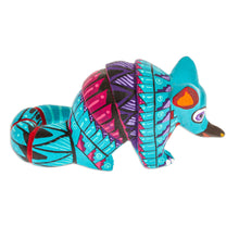 Load image into Gallery viewer, Painted Alebrije Copal Wood Figurine of Aquamarine Armadillo - Mexico's Protector | NOVICA