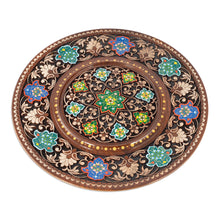 Load image into Gallery viewer, Traditional Floral Hand-Painted Round Walnut Wood Wall Art - Flowers of the Black Sea | NOVICA