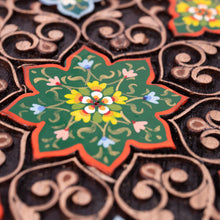 Load image into Gallery viewer, Traditional Floral Hand-Painted Round Walnut Wood Wall Art - Flowers of the Black Sea | NOVICA